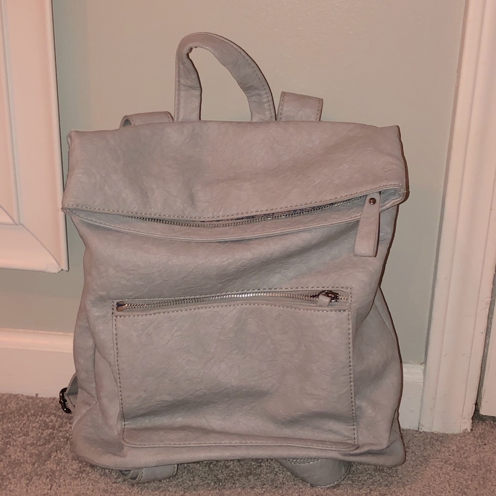 Vegan grey leather backpack